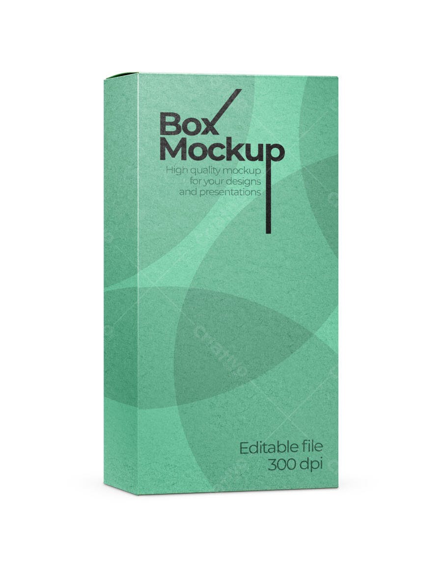 Mockup Caixa Produto Retangular 3/4 Fundo Branco Editável