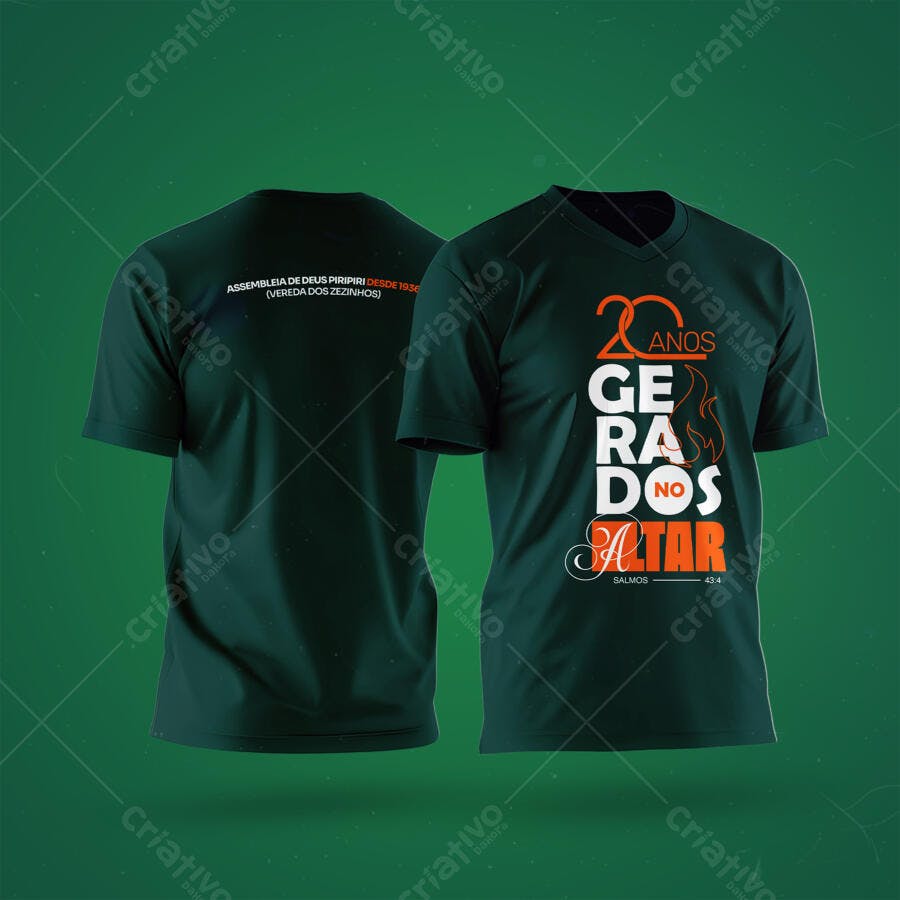 Mockup Camiseta Igreja Evangélica 20 Anos PSD Editável