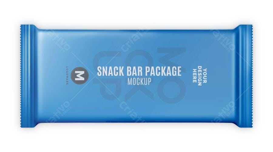 Mockup Embalagem Barra Cereal Azul Vista Superior Editável