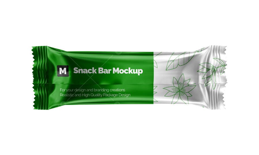 Mockup Embalagem Barra Cereal Snack Frontal Editável