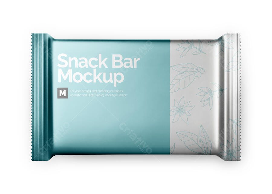 Mockup Embalagem Barra de Cereal Frontal Fundo Branco Editável