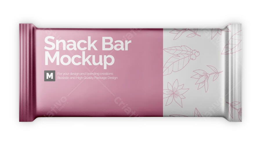 Mockup Embalagem Barra de Cereal Frontal Fundo Branco Editável