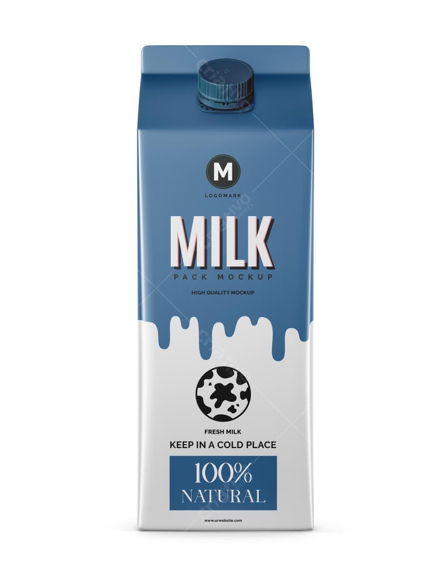 Mockup Embalagem Leite Caixa Tetra Pak Frontal Editável