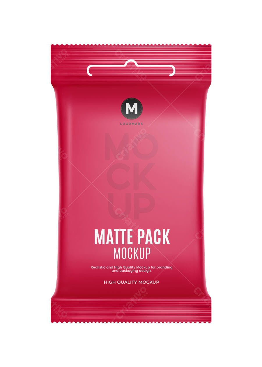 Mockup Embalagem Plástica Matte Frente Fundo Branco Editável