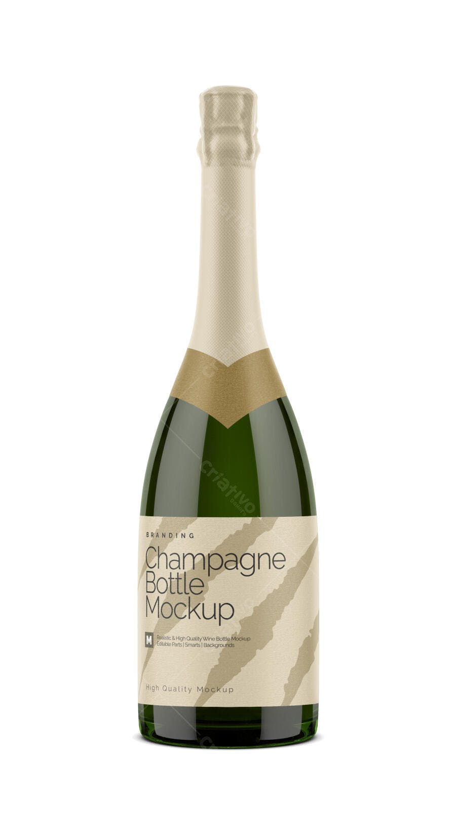 Mockup Garrafa Champagne Verde Fundo Branco Editável