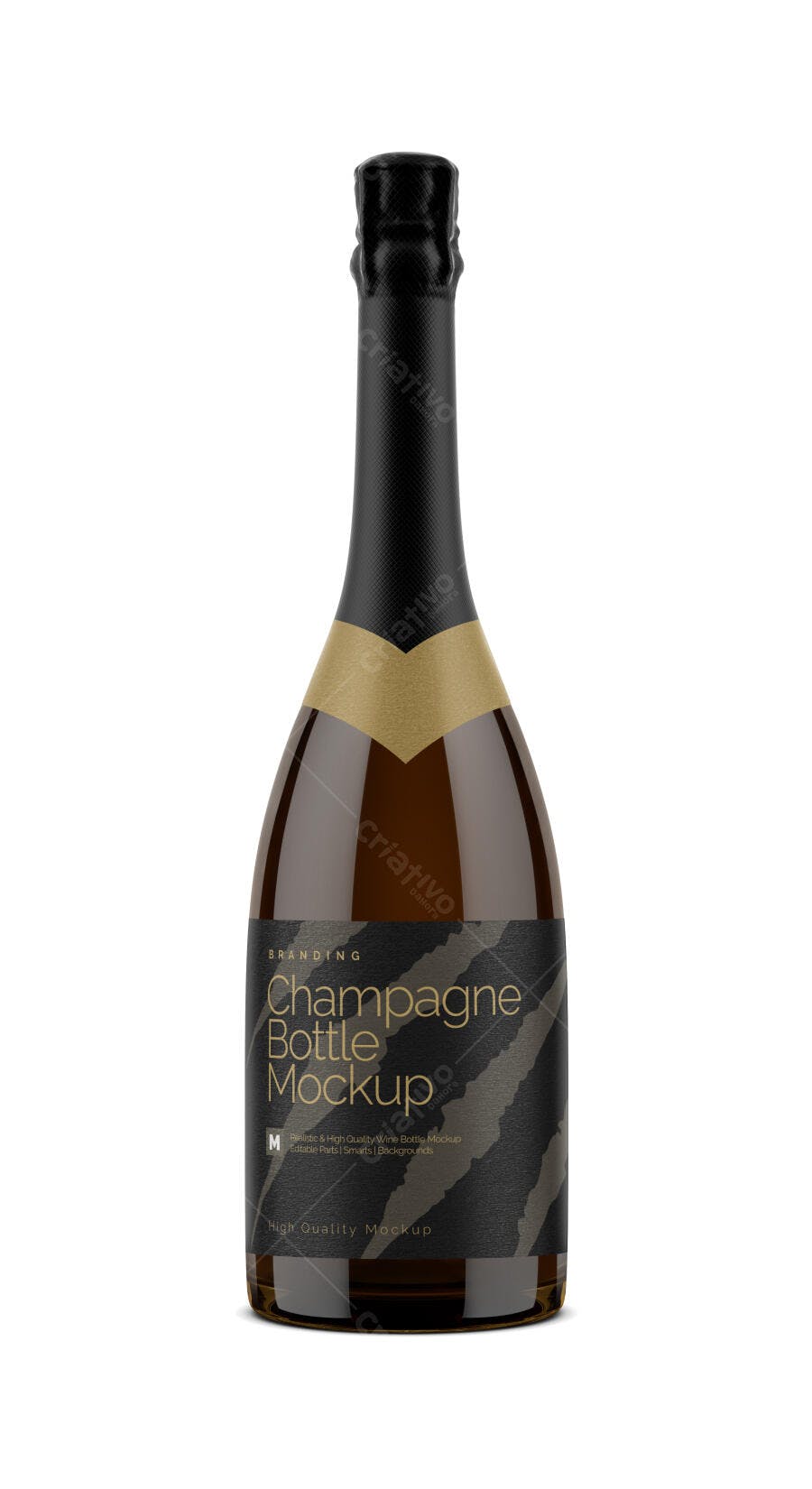 Mockup Garrafa Champagne Vidro Frontal Fundo Branco Editável
