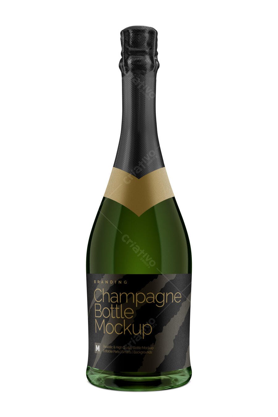 Mockup Garrafa Champagne Vidro Verde Fundo Branco Editável