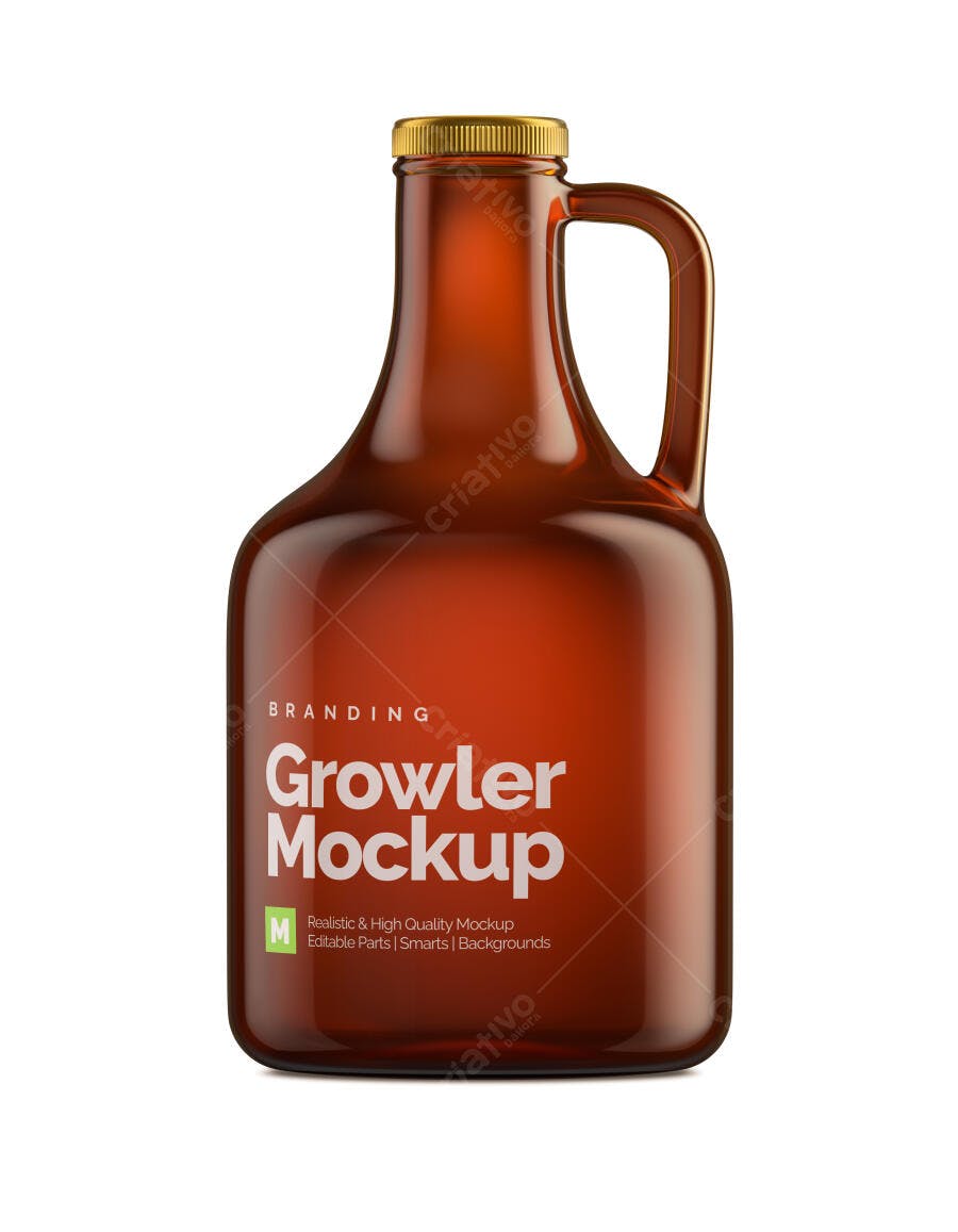Mockup Growler Cerveja Artesanal Âmbar Fundo Branco Editável