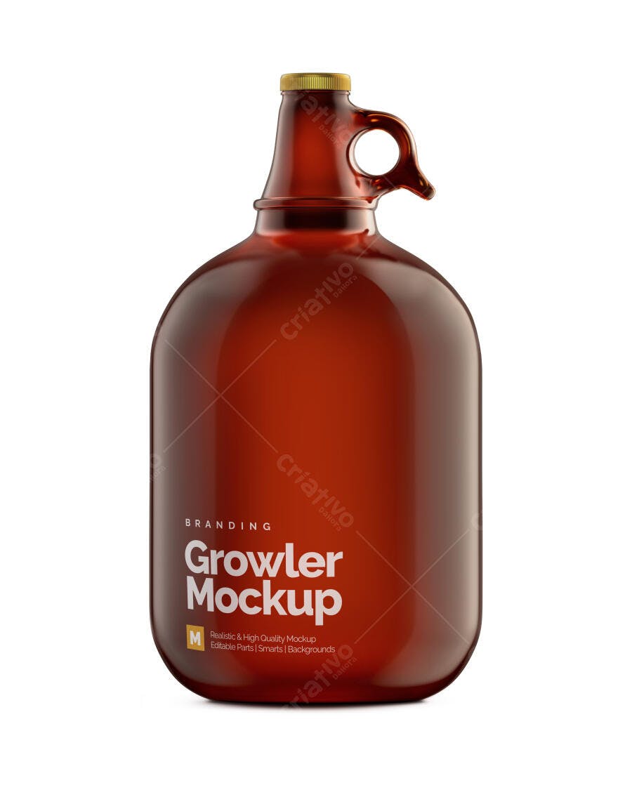 Mockup Growler Cerveja Artesanal Vidro Âmbar Editável