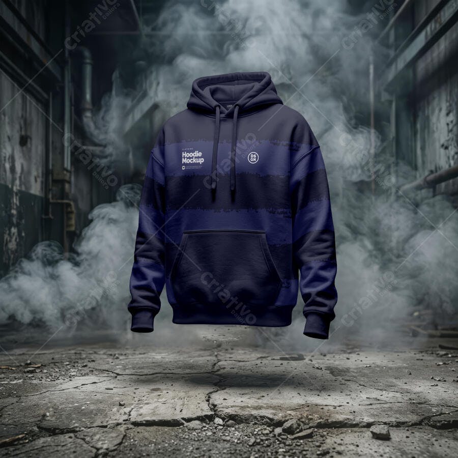 Mockup Hoodie Moletom Masculino Fundo Urbano Escuro Editável