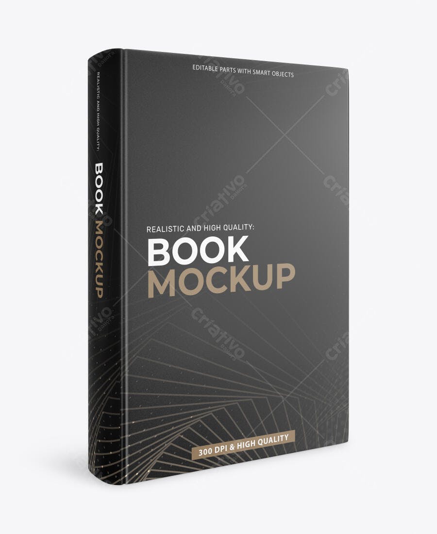 Mockup Livro Capa Dura Preto Angulado Fundo Branco Editável