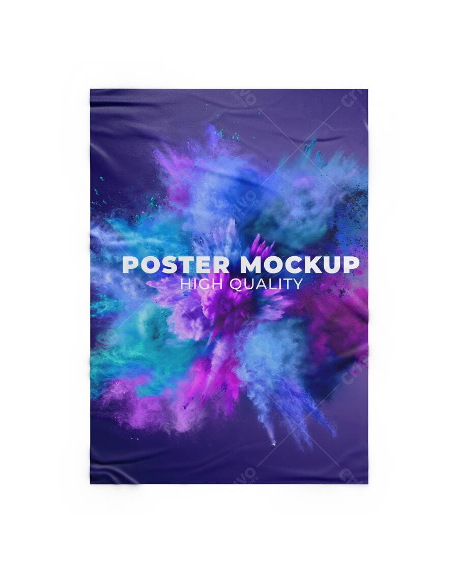 Mockup Poster Papel Amassado Fundo Branco Editável