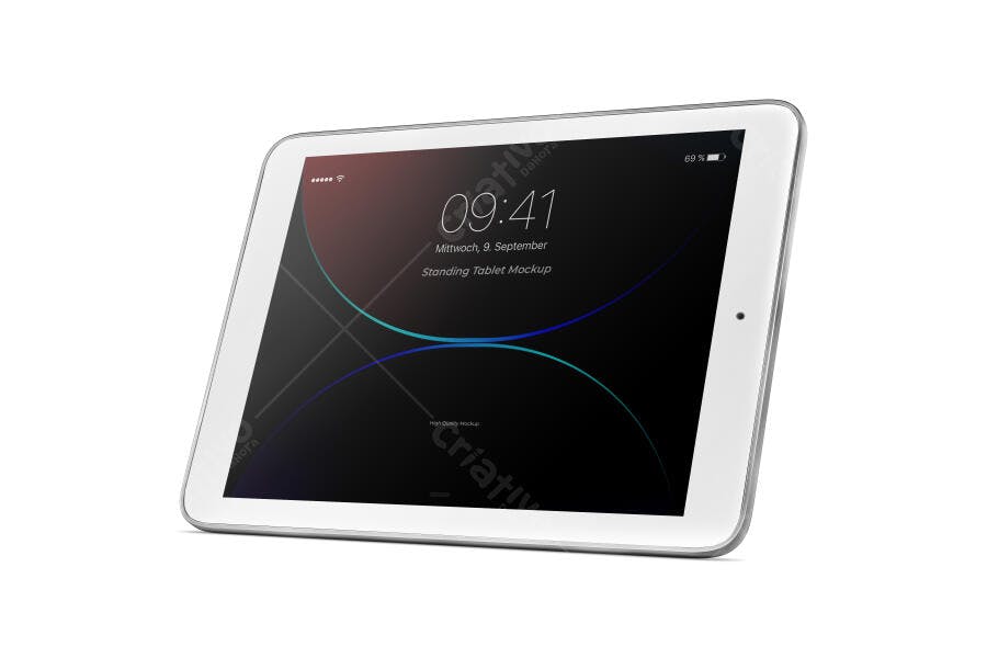 Mockup Tablet Branco 3/4 Fundo Limpo Editável
