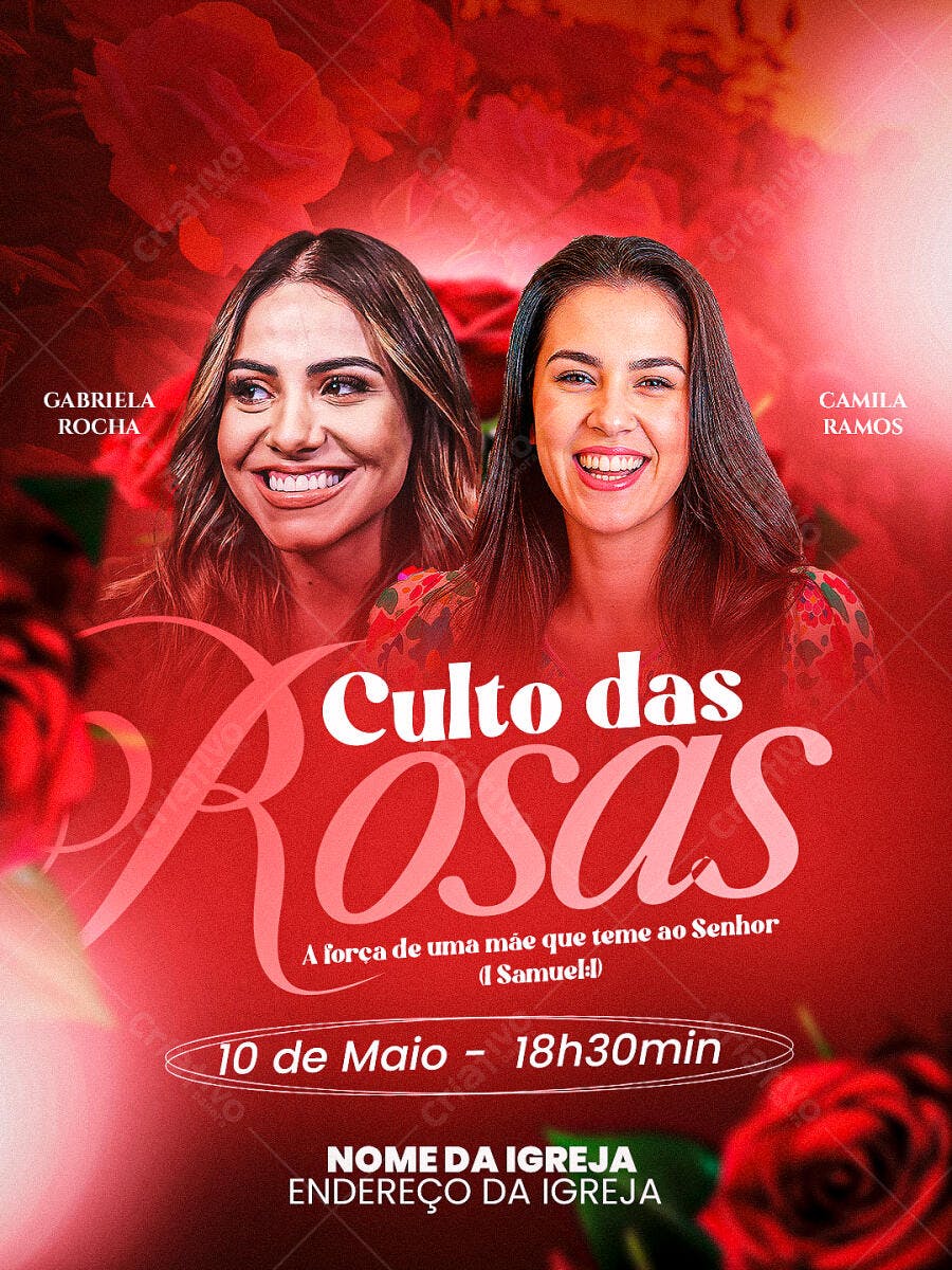 Post Instagram Culto das Rosas Dia das Mães PSD Editável