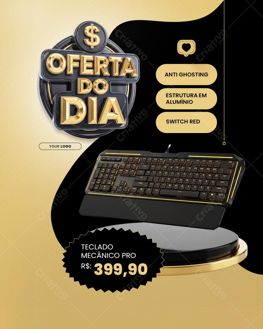 Post Instagram Oferta do Dia Teclado Mecânico PSD Editável