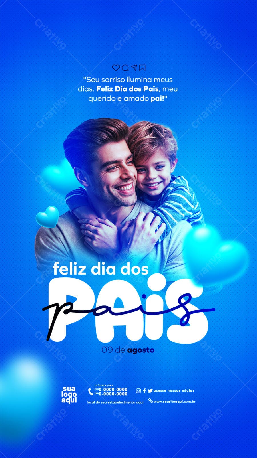 Story Dia dos Pais Agosto Azul Moderno PSD Editável