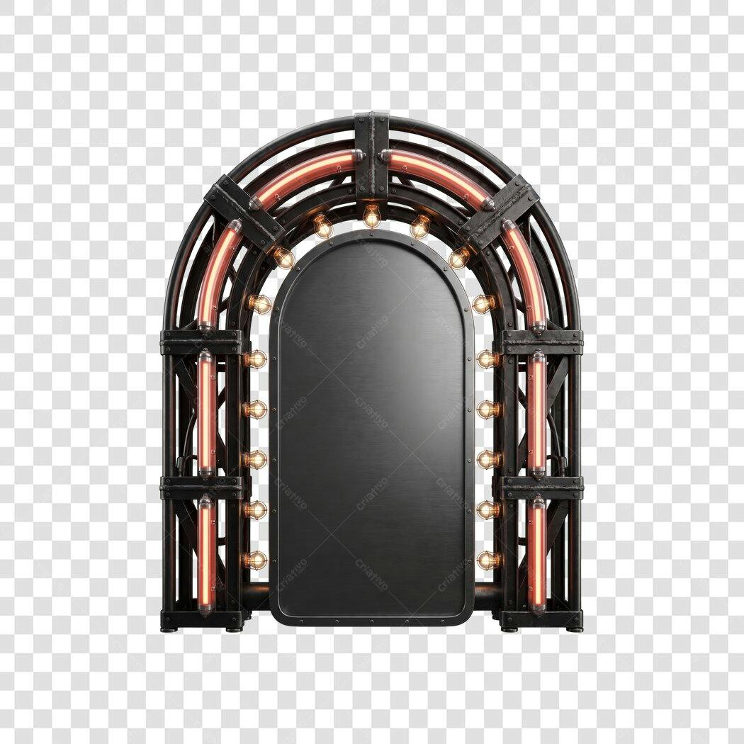 Elemento 3D Arco Steampunk com Lâmpadas PNG Fundo Transparente
