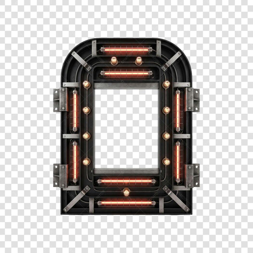Elemento 3D Letra O Steampunk Industrial PNG Fundo Transparente