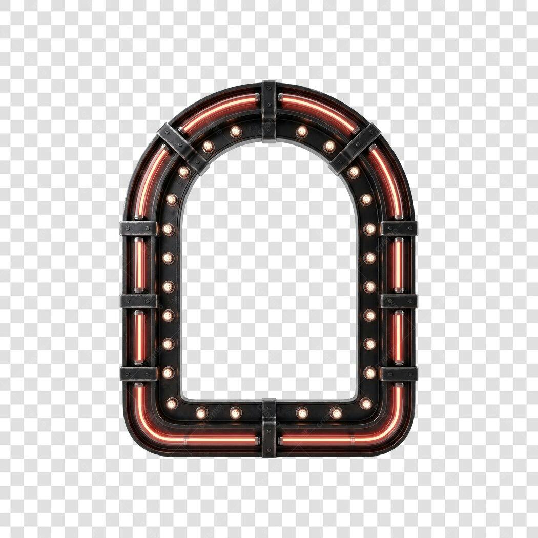 Elemento 3D Letra O Steampunk Neon Vermelho PNG Fundo Transparente
