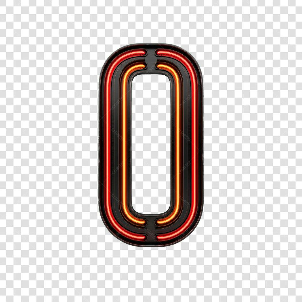 Elemento 3D Número Zero Neon Vermelho Laranja PNG Fundo Transparente