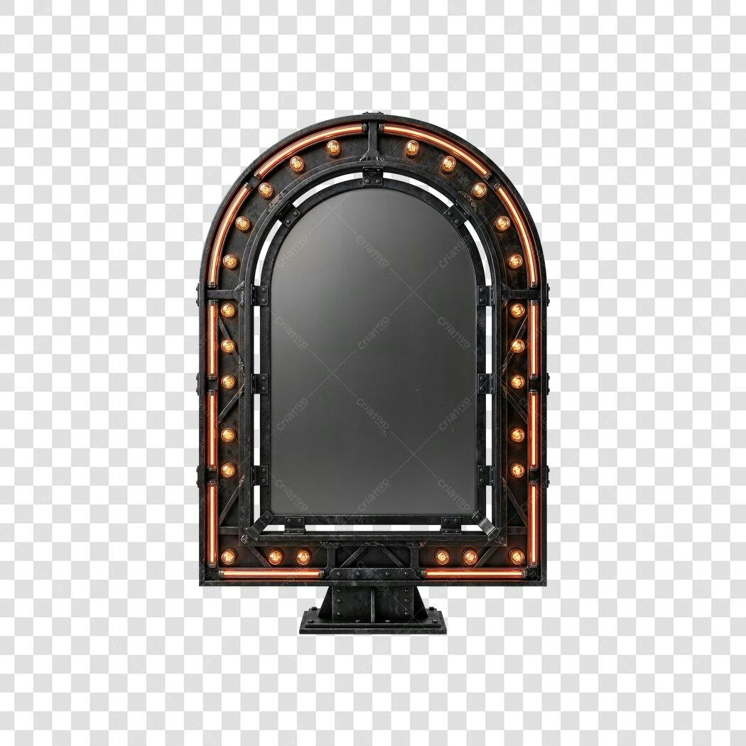 Elemento 3D Painel Luminoso Vintage Retrô PNG Fundo Transparente