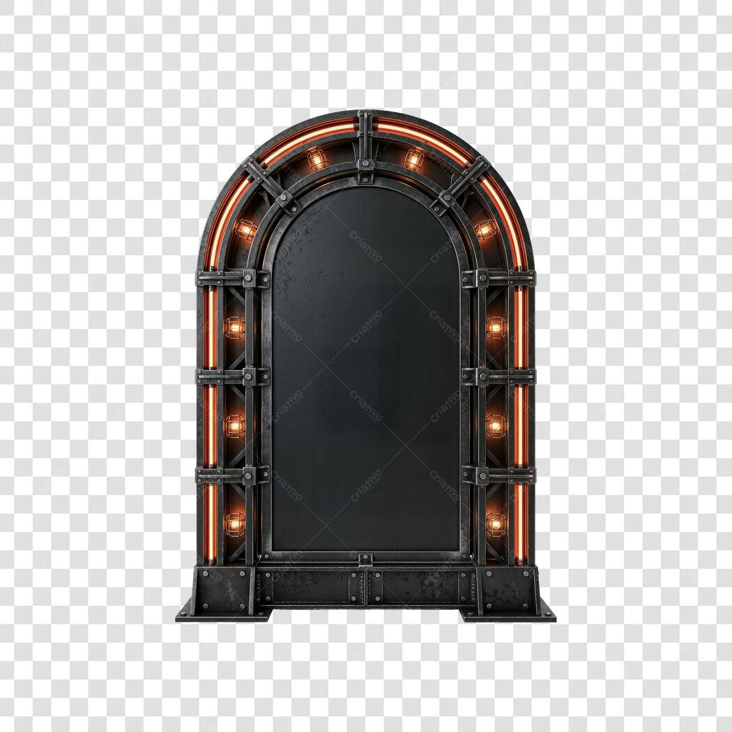 Elemento 3D Painel Metálico Industrial com Luzes PNG Fundo Transparente