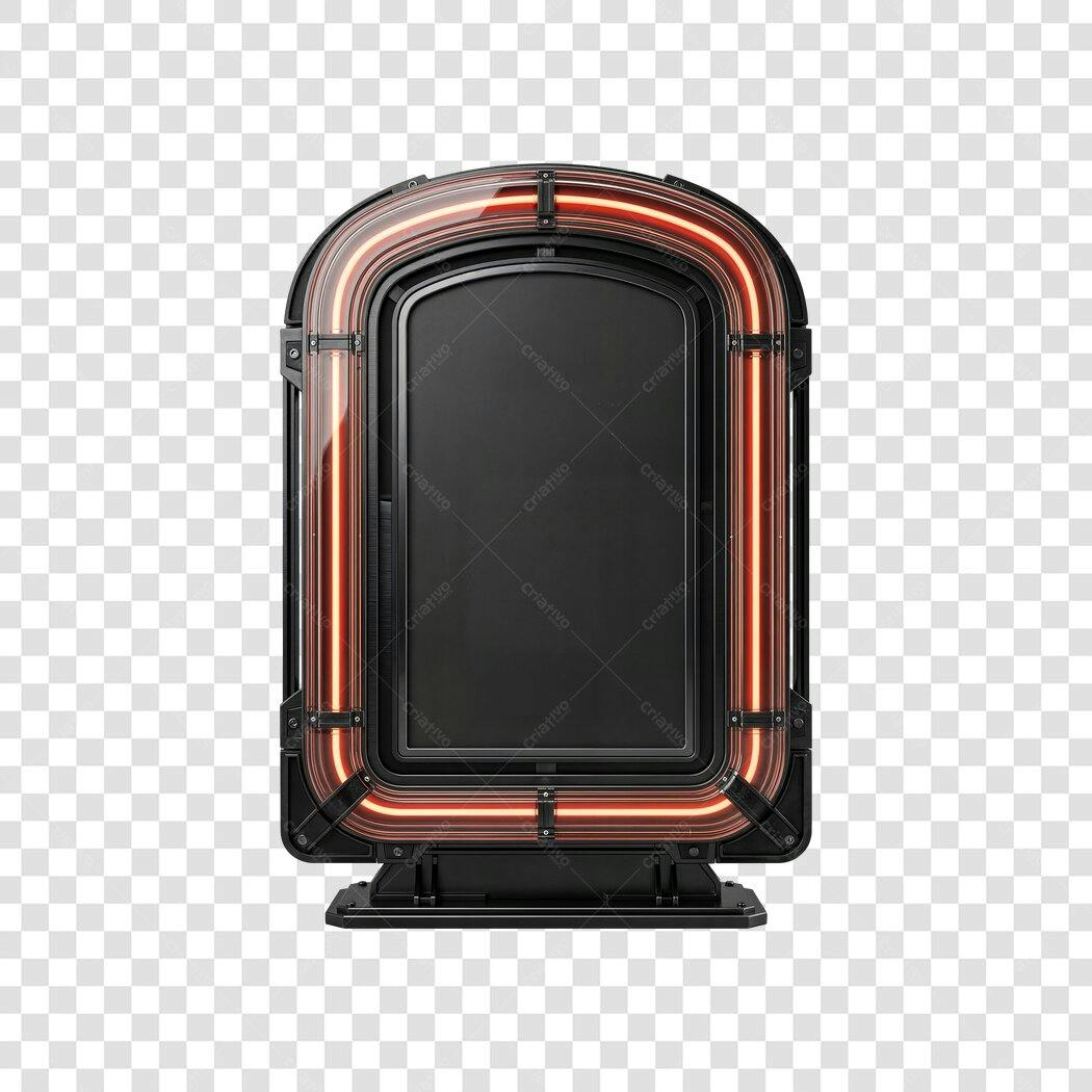Elemento 3D Painel Neon Retrô Preto Laranja PNG Fundo Transparente