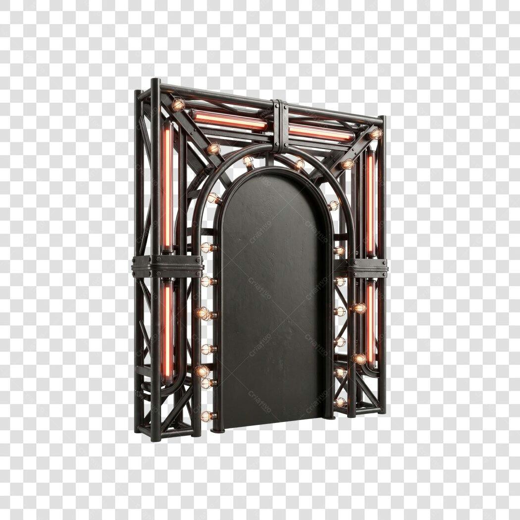 Elemento 3D Palco Metálico Iluminado Neon PNG Fundo Transparente