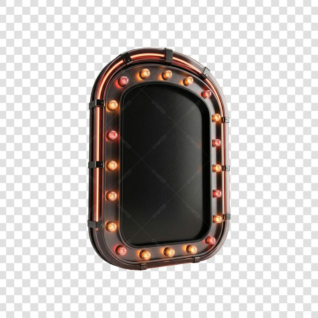 Elemento 3D Placa Letreiro Luminoso Preto PNG Fundo Transparente