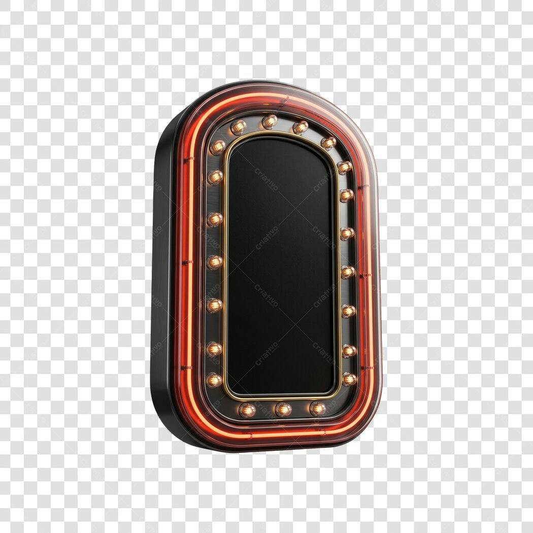 Elemento 3D Placa Letreiro Neon Vermelho PNG Fundo Transparente