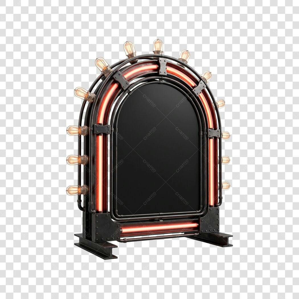 Elemento 3D Placa Letreiro Neon Vintage PNG Fundo Transparente