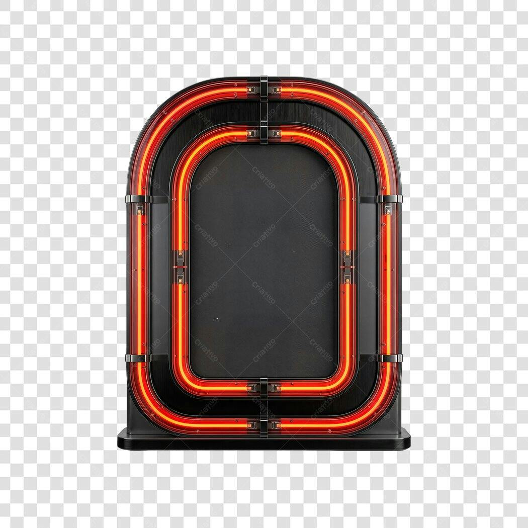 Elemento 3D Placa Neon Retrô Laranja PNG Fundo Transparente
