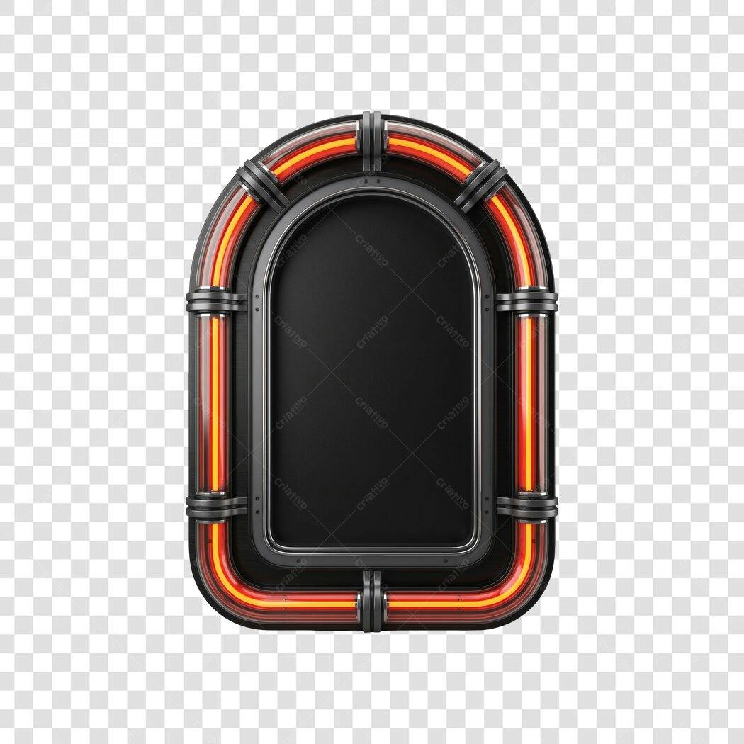 Elemento 3D Placa Neon Retrô Laranja Preta PNG Fundo Transparente