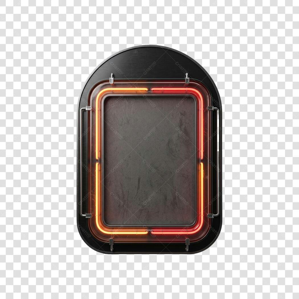 Elemento 3D Placa Neon Retrô Laranja Vermelho PNG Fundo Transparente