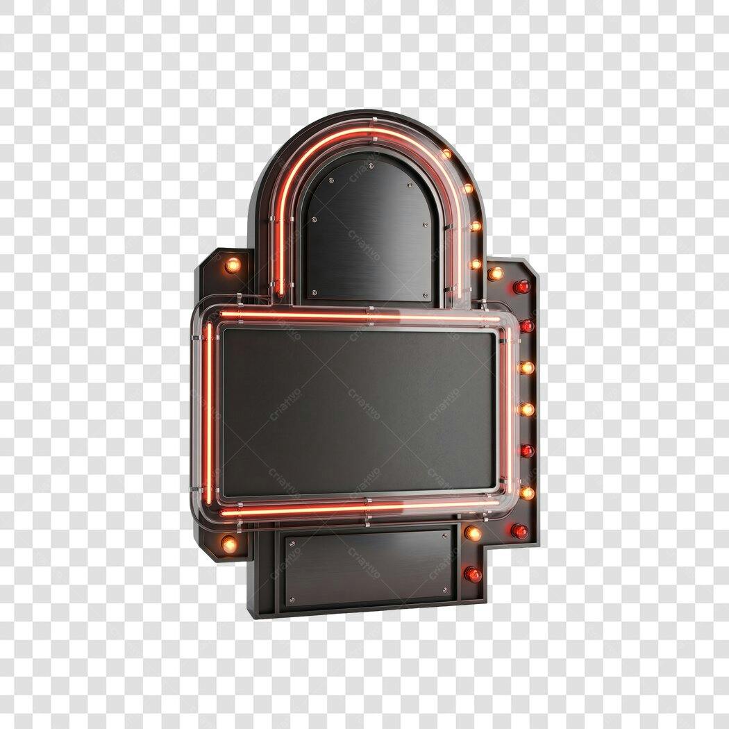 Elemento 3D Placa Neon Retrô Luminosa PNG Fundo Transparente