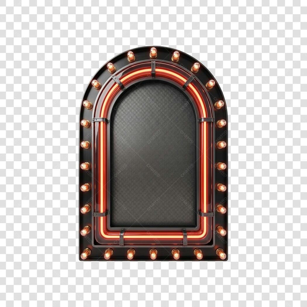 Elemento 3D Placa Neon Retrô Luzes Laranja PNG Fundo Transparente
