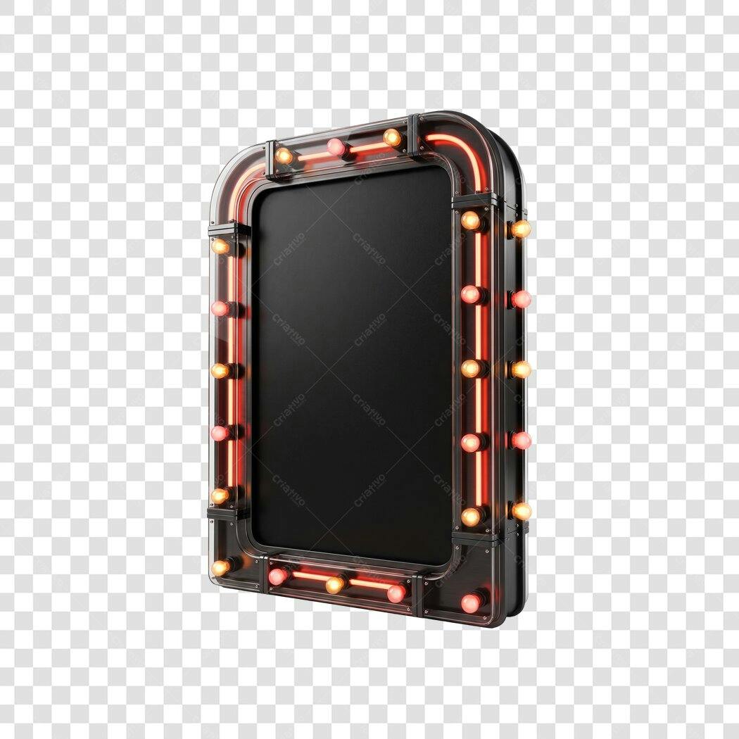 Elemento 3D Placa Neon Retrô Luzes Vermelhas PNG Fundo Transparente