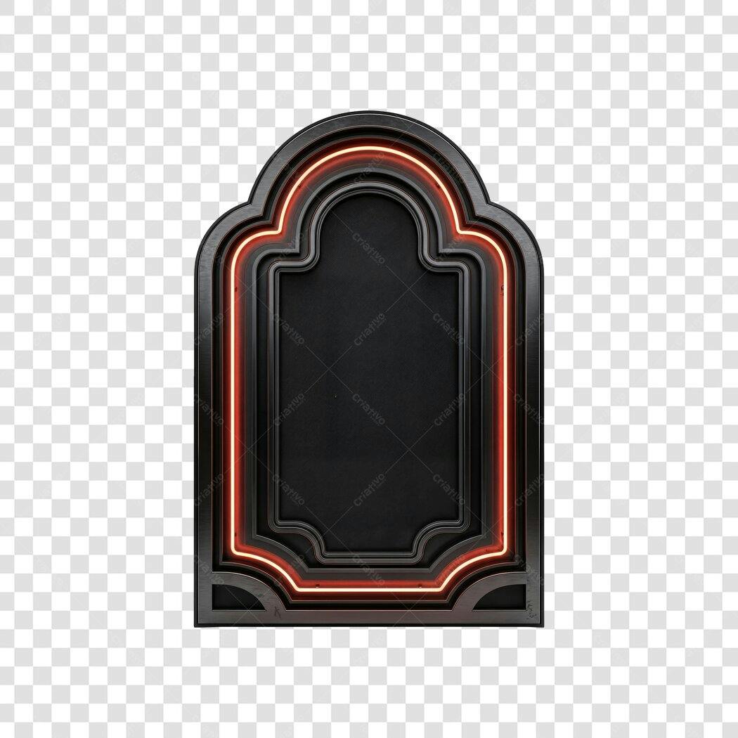 Elemento 3D Placa Neon Retrô Preta PNG Fundo Transparente