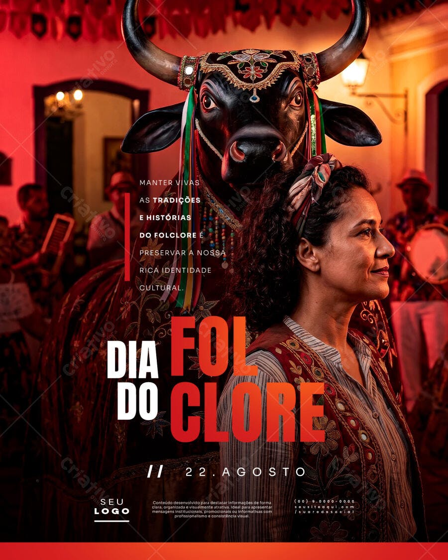 Post Instagram Dia do Folclore 22 de Agosto PSD Editável