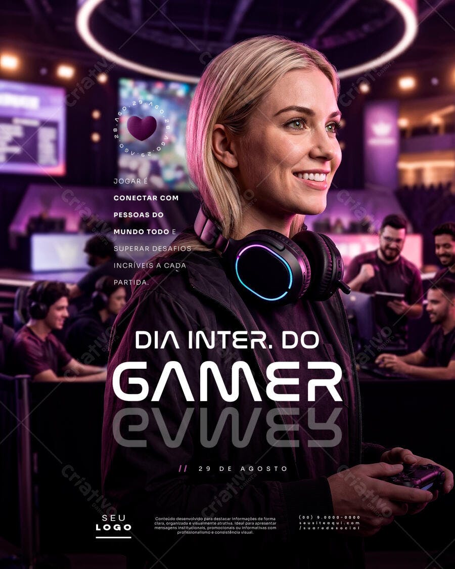 Post Instagram Dia do Gamer 29 de Agosto PSD Editável