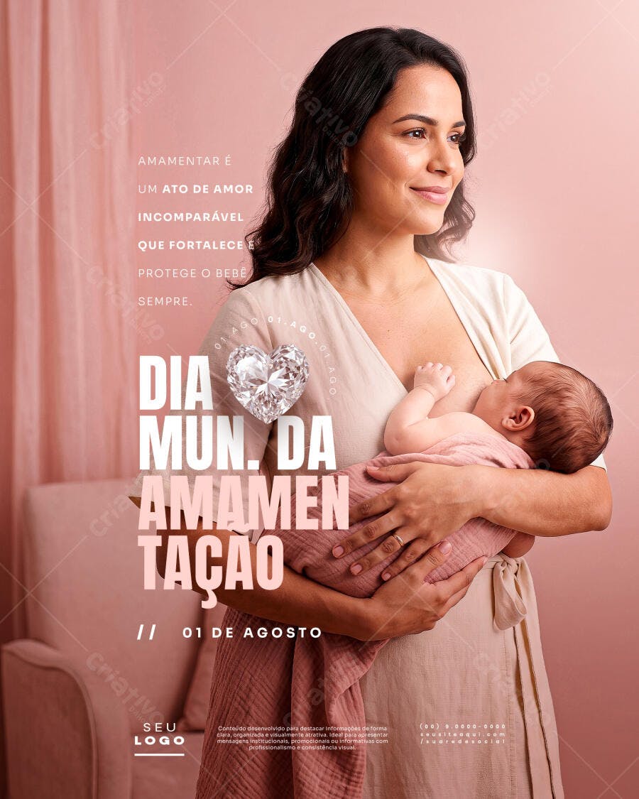 Post Instagram Dia Mundial Amamentação Agosto PSD Editável