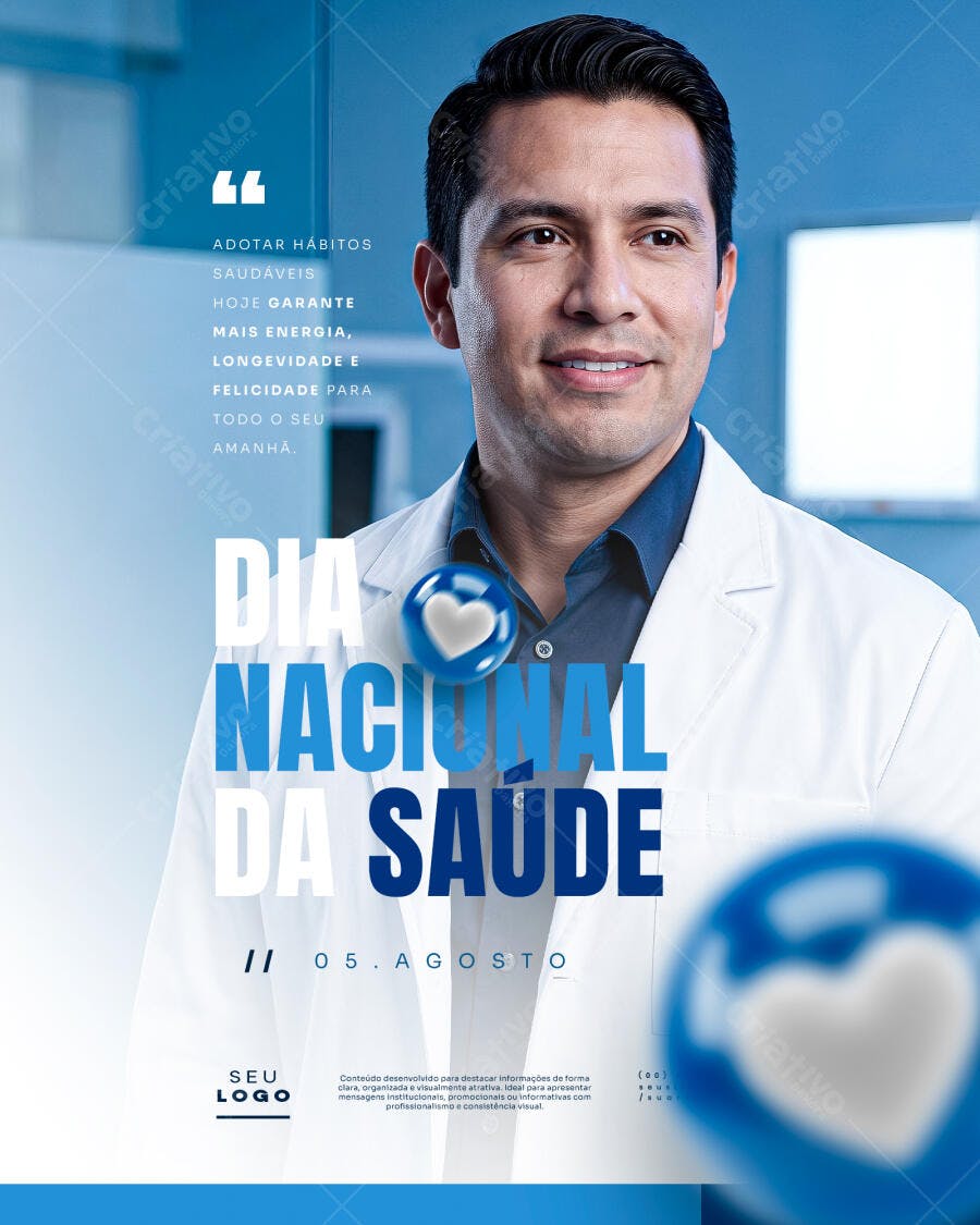 Post Instagram Dia Nacional da Saúde Agosto PSD Editável