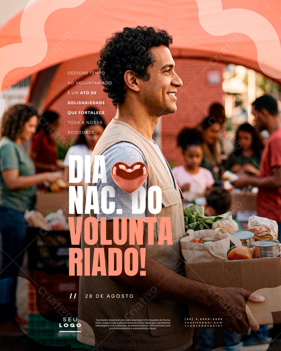 Post Instagram Dia Nacional do Voluntariado 28 de Agosto PSD Editável