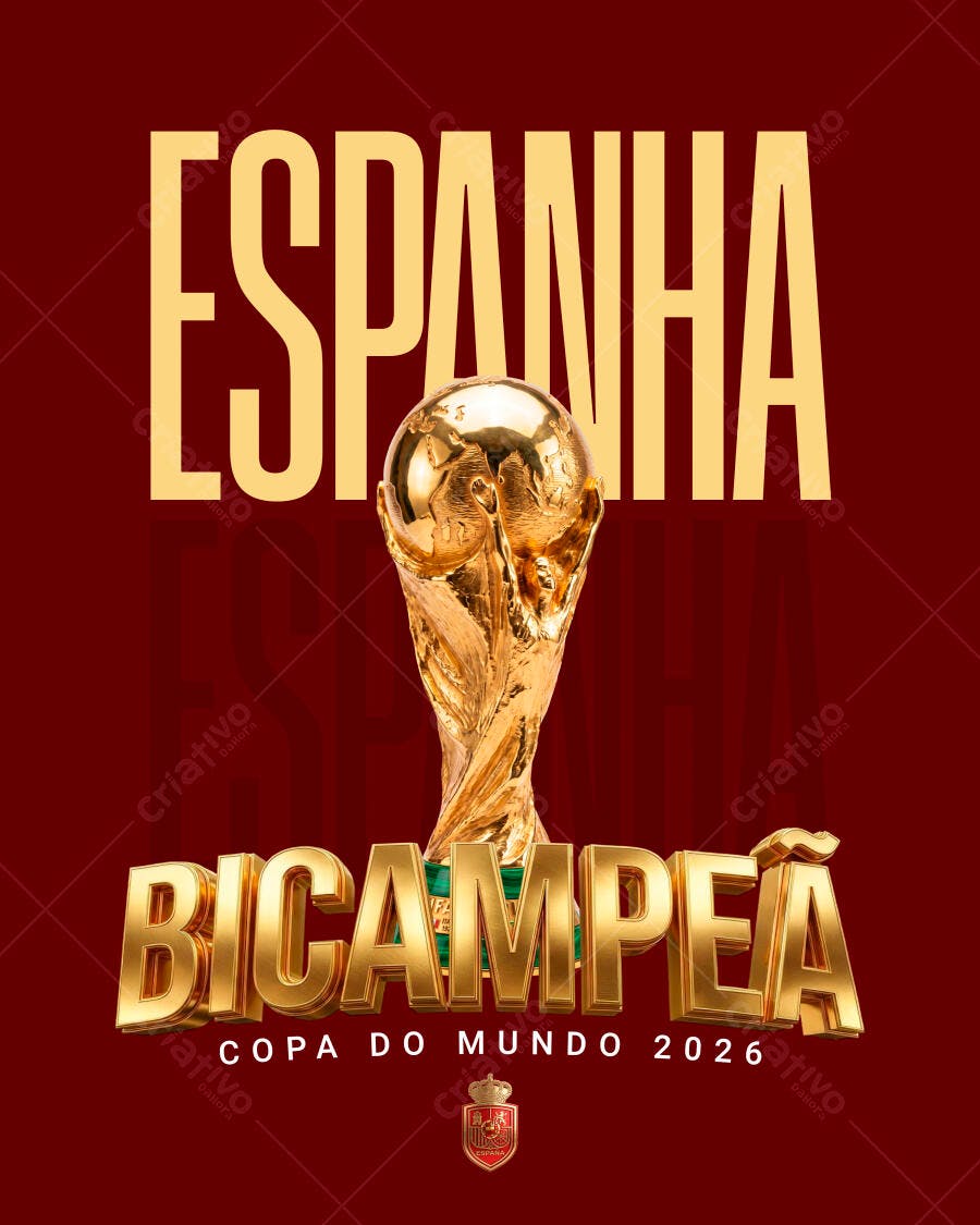 Post Copa do Mundo Espanha Bicampeã 2026 PSD Editável