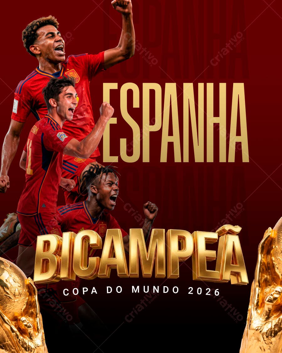 Post Copa do Mundo Espanha Bicampeã PSD Editável