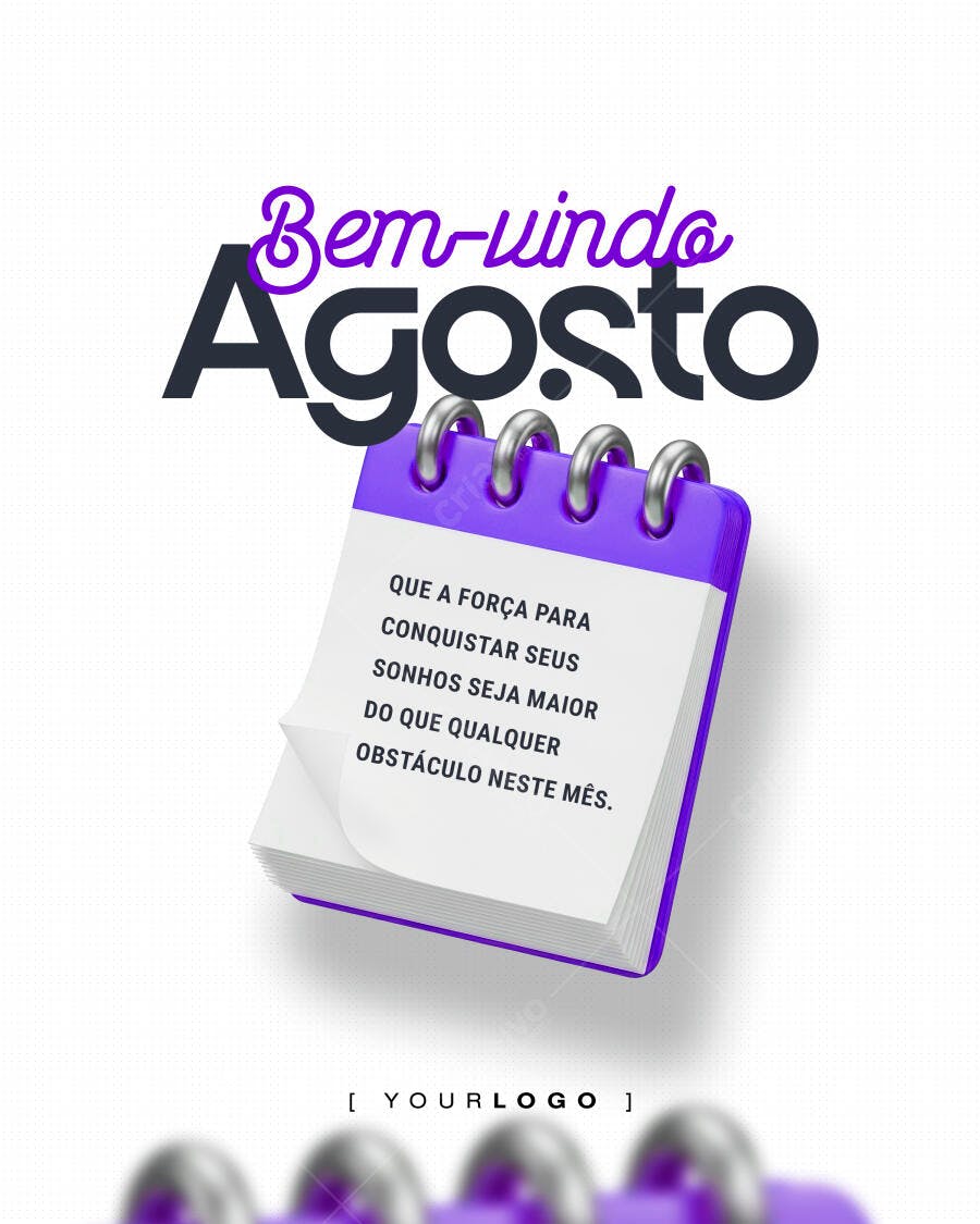 Post Instagram Bem-vindo Agosto Calendário PSD Editável