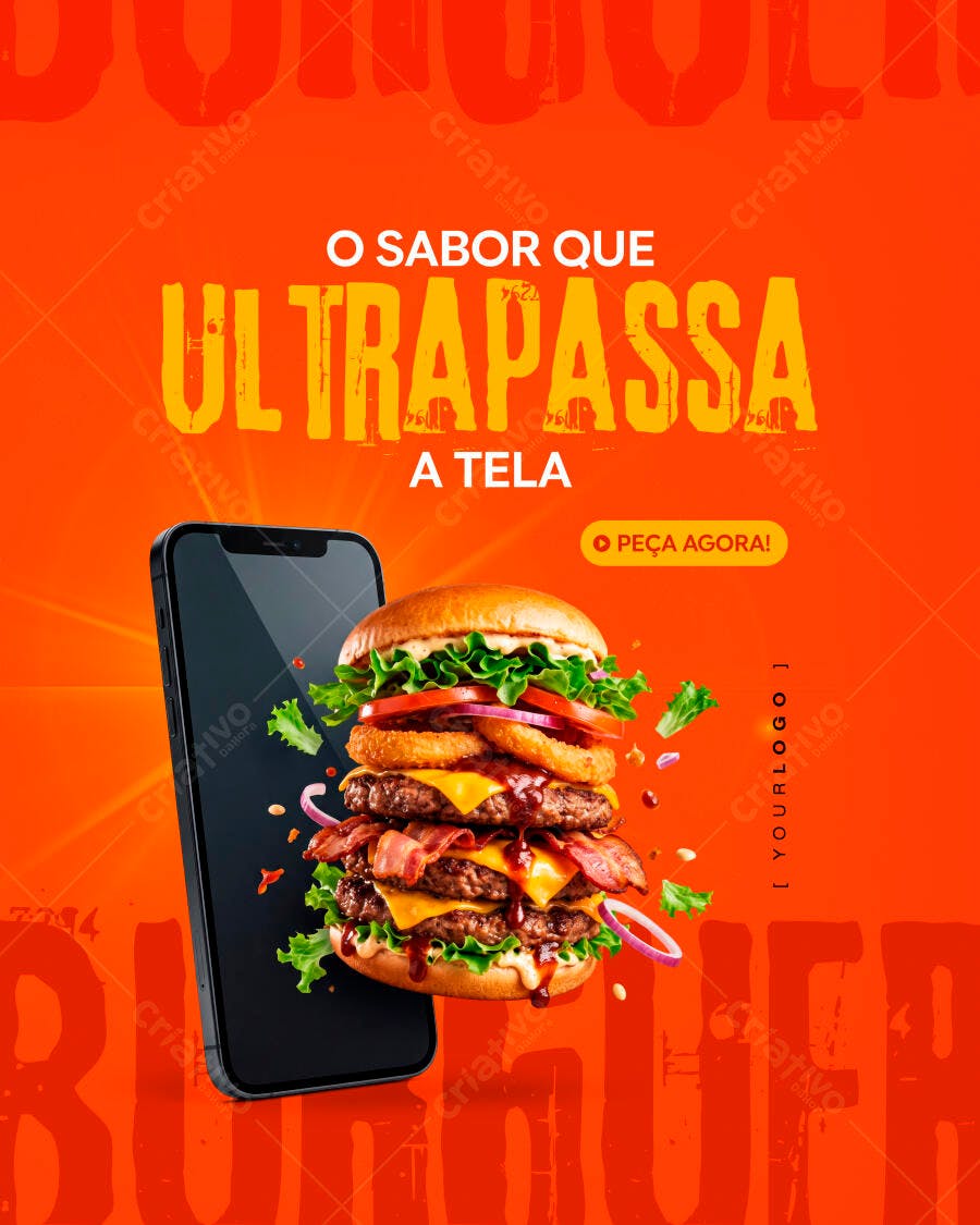 Post Instagram Hamburgueria Delivery PSD Editável