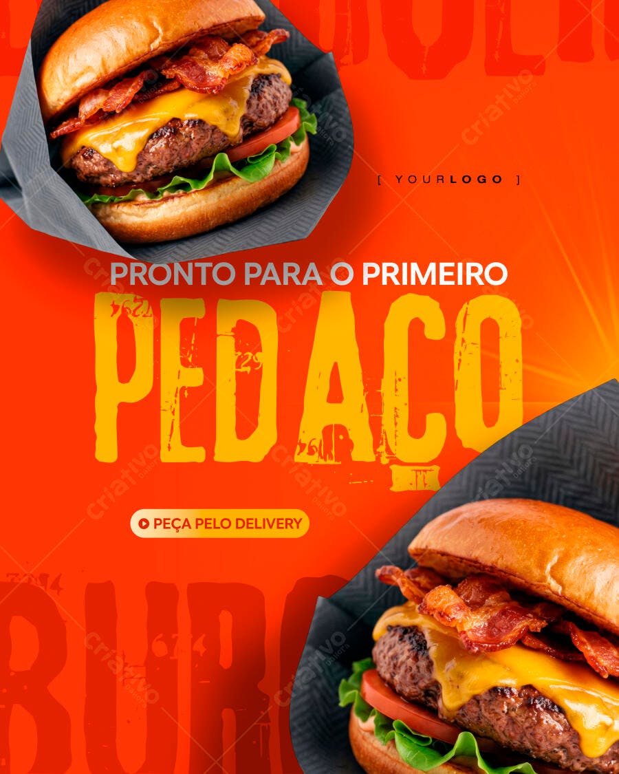 Post Instagram Hamburgueria Delivery PSD Editável