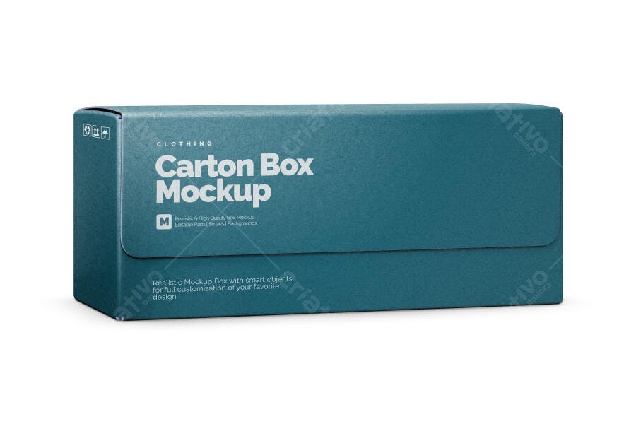 Mockup Caixa Retangular Papelão Azul Fundo Branco Editável