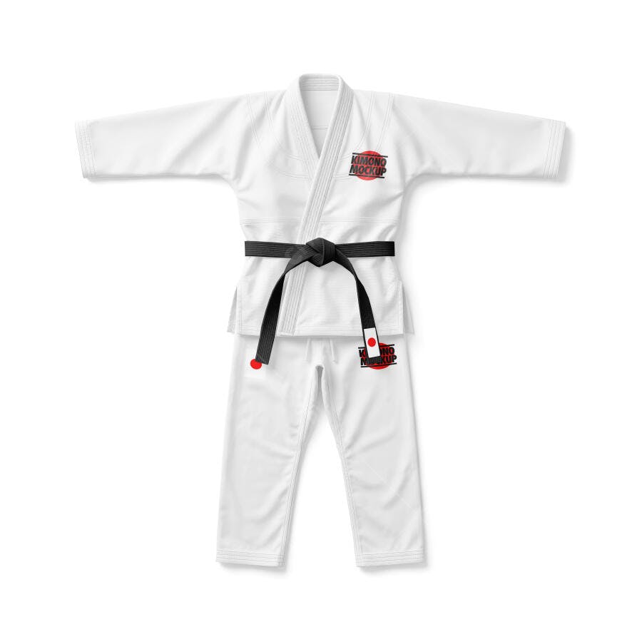 Mockup Kimono Jiu Jitsu Branco Faixa Preta Vista Superior Editável